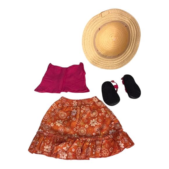 VTG American Girl GARDENING OUTFIT II Tank Top Skirt Sandals Shoes Straw Hat - Picture 3 of 6